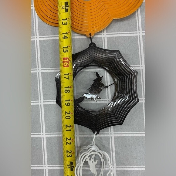 SWEN Holiday Halloween Pumpkin Jack O Lantern Witch Ghost Metal Wind Spinner - Picture 6 of 9